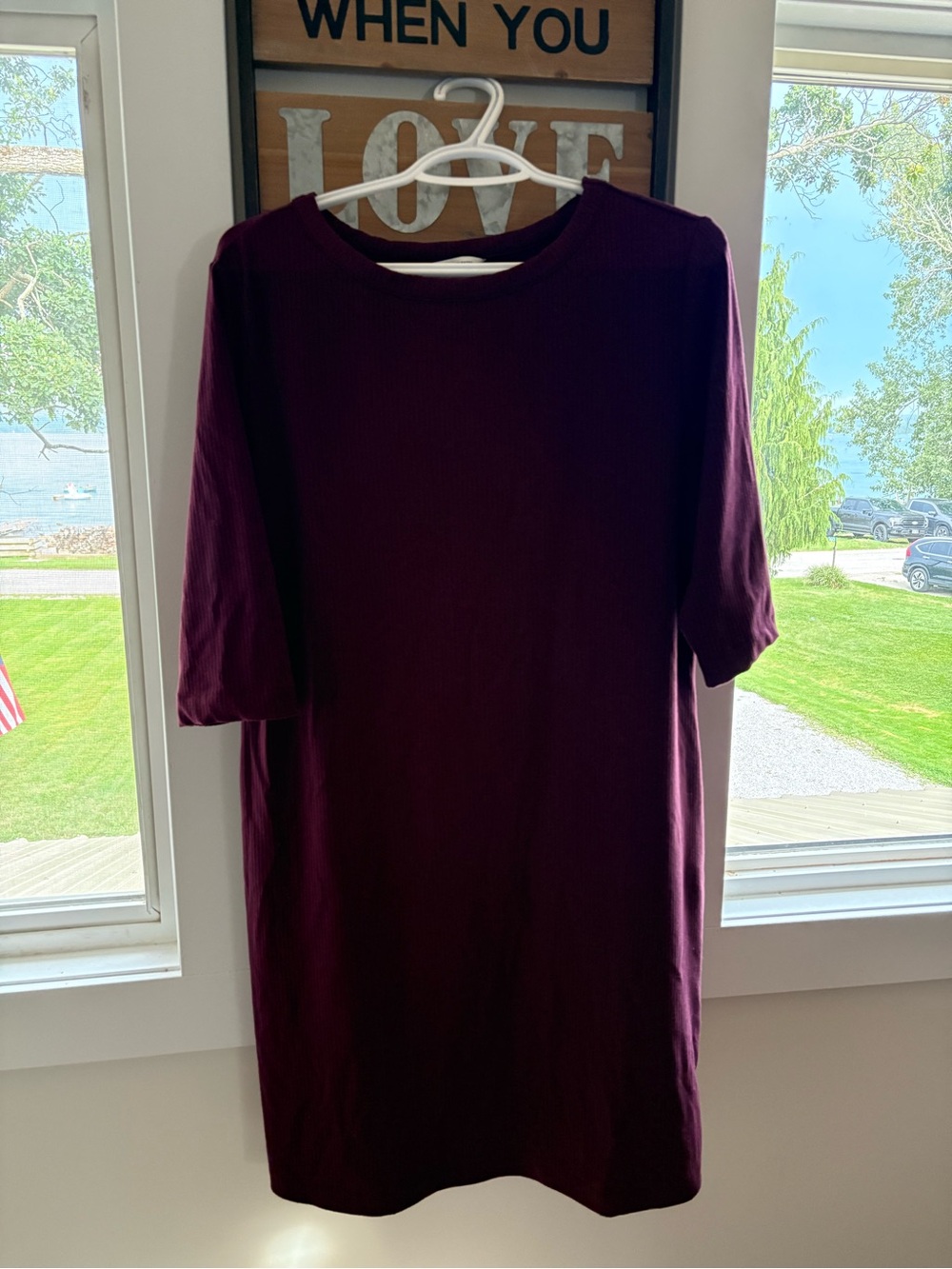 Denver Hayes 3/4 Sleeve Ribbed Midi Dress in Deep Plum